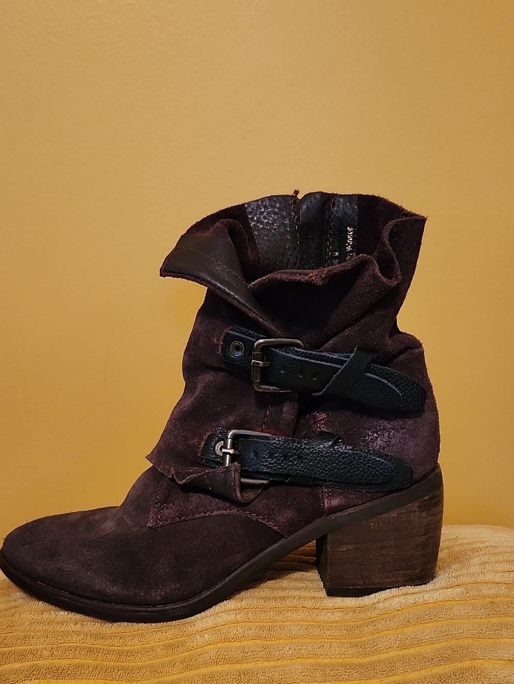Women's Dark Brown Suede Buckle Ankle Booties